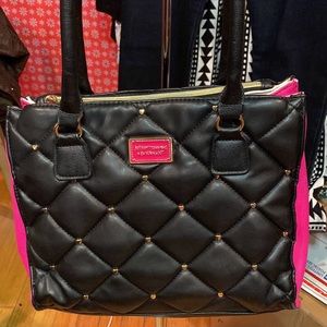 Betsey Johnson Black & Pink Gold Heart Studded Faux Leather Shoulder Bag